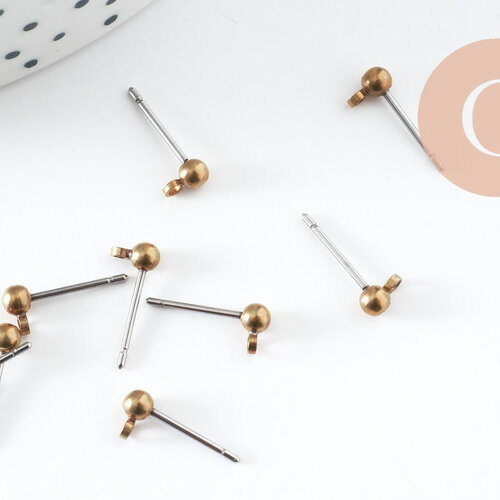 Clous-puces boule boucles oreille laiton brut acier acier inoxydable 4mm,x10 (g1269)