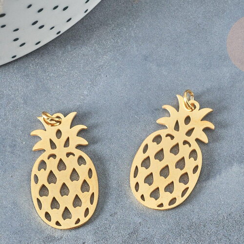 Pendentif ananas acier inoxydable 201 doré 28mm, x1 (g6024)