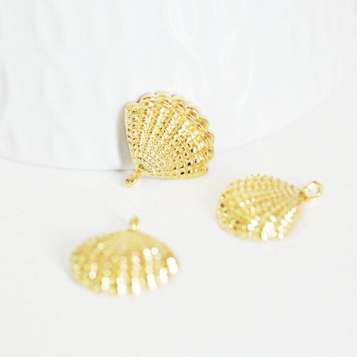 Pendentif coquillage laiton doré 14k 16.5mm, x2 (g1261)