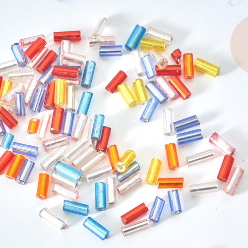 Perles rocailles tube verre multicolore métallisé 4mm,perle perlage tissage création bijoux, x 10gr g7889