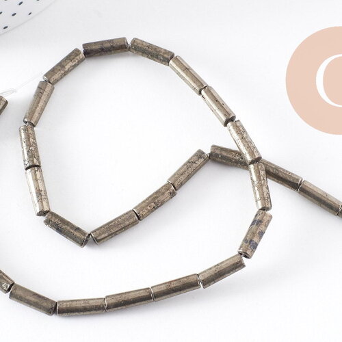 Perles tube pyrite naturelle 13x4mm x1 fil (g4020)