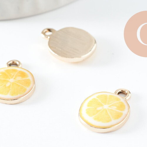 Pendentif citron doré,pendentif fruit création bijoux, pendentif doré, 17mm, x5 (g5273)