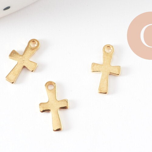 Pendentif croix acier 304 doré inoxydable 12mm,breloque acier inoxydable doré pour création bijoux religion, x5 g9695