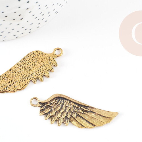 Breloque grande aile zamac doré 56mm,pendentif doré création bijoux x1 g2688