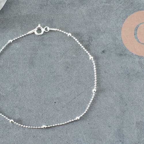 Bracelet maille boule fine argent 925 massif 17.7cm, chaine en argent pour création bijoux, x1 g9431