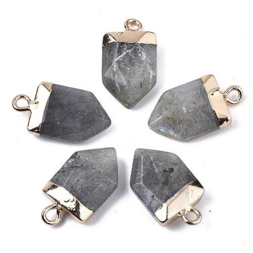 Pendentif pointe labradorite naturelle claire laiton doré 19mm, x1 (g5921)