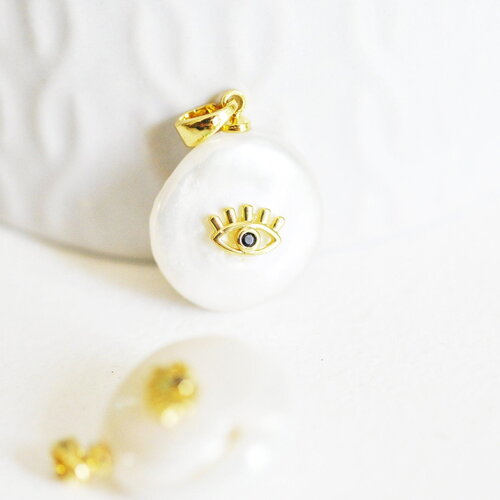 Pendentif perle naturelle keshi oeil laiton doré 17-27mm x1 (g2028)