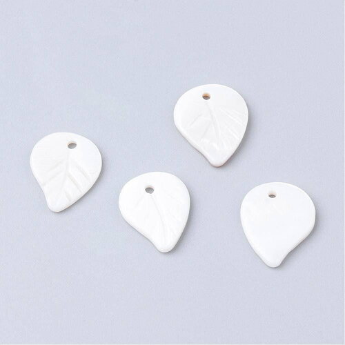 Pendentif feuille nacre blanche naturelle 17mm, x5 (g0909)