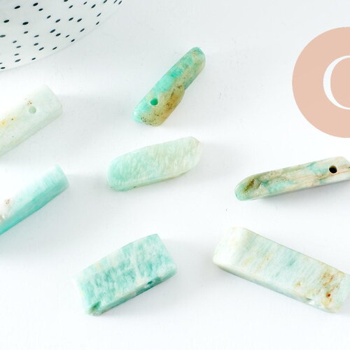 Perle amazonite turquoise naturel rectangle,pierre naturelle, litotherapie, chips amazonite,17~53mm, x2 (g5194)