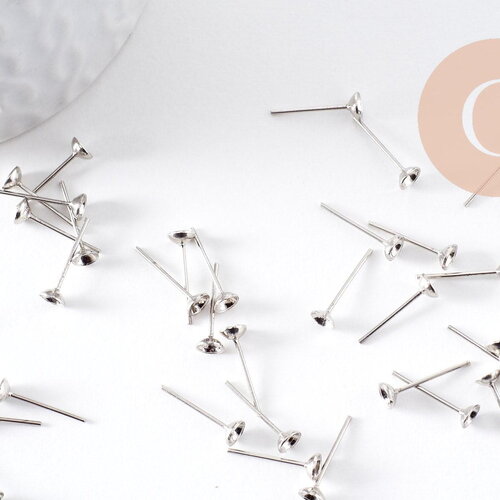 Clous-puces oreille platine avec plateau 4mm, x10 (g2869)