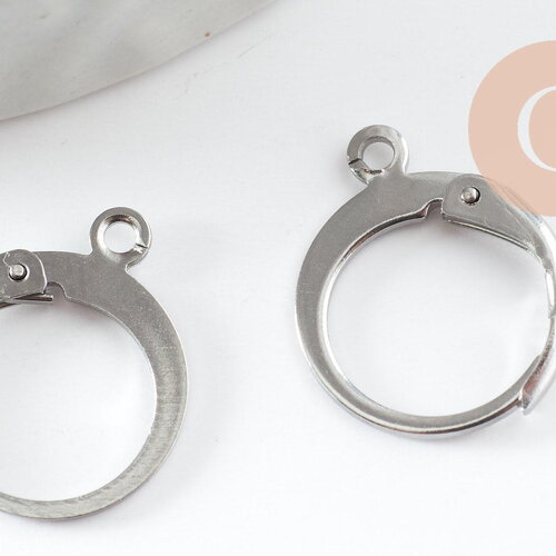 Supports boucles dormeuses acier 304 platine 14.5mm, x10 (g9679)