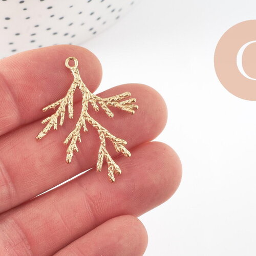 Pendentif branche de corail acier 201 inoxydable doré 18k 35mm, création bijoux résistants x1 g9670