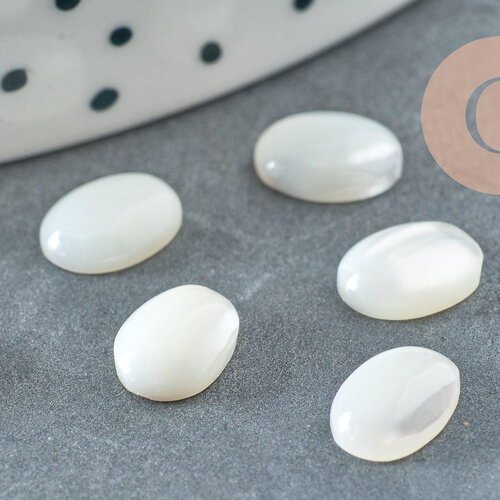 Cabochon ovale nacre blanche 8x6mm, création bijoux pierre et nacre diy, x1 g9045
