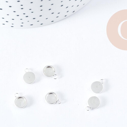Pendentifs supports cabochons ronds acier 201 inoxydable argenté 11mm, x5 (g9044)