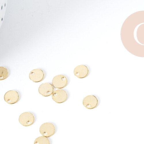 Breloque ronde cuivre doré 16k 5mm,pendentif doré pour création bijoux diy, x4 g8927