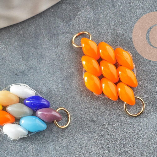 Pendentif connecteur losange perle verre tchèque multicolore acier inoxydable 20mm,pendentif verre pour création bijoux, x1 g5757