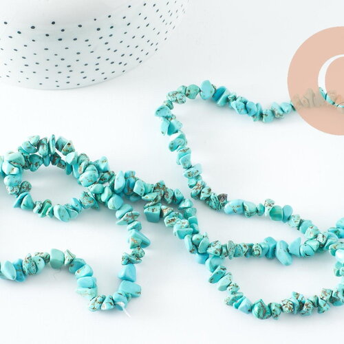 Perles chips howlite turquoise 5-8mm,bijou pierre naturelle, perle naturelle, fil 85 cm, x1 (g3013)
