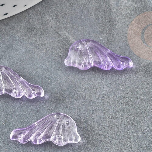 Pendentif aile verre violet clair 24.5mm ,pendentif verre pour création bijoux, x10 (g5830)
