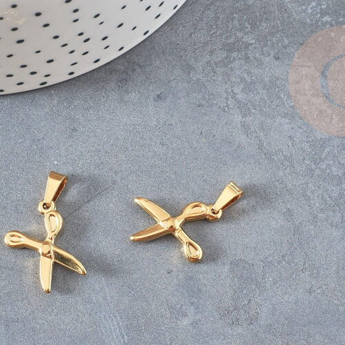 Breloque pendentif ciseaux acier 304 inoxydable doré 20mm,sans nickel, pendentif acier inoxydable création bijoux couture, x1 g6328