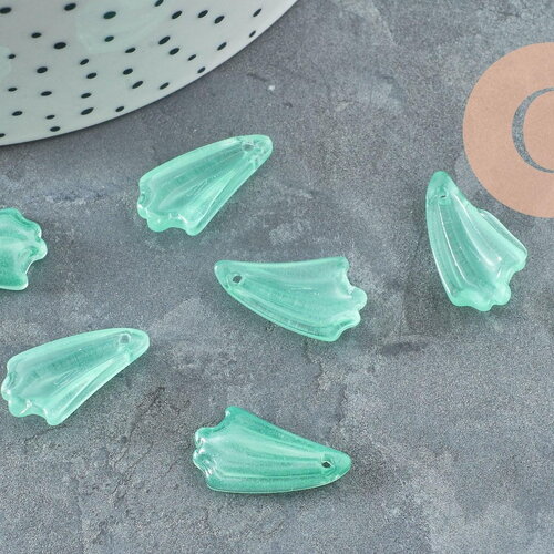 Pendentif feuille verre vert 20mm, style art déco creation bijou, x10 g4194