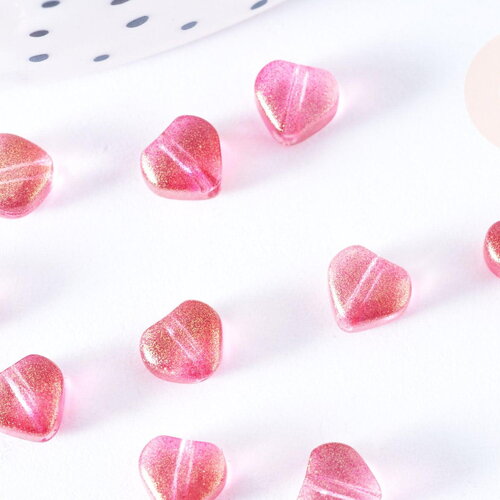 Perle coeur verre rouge irisé 6mm, des perles en verre, x10 (g6680)