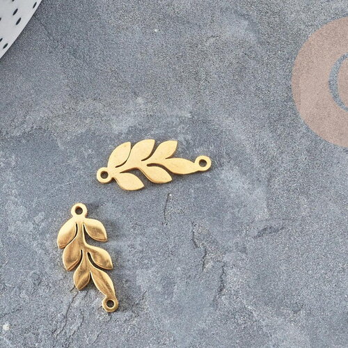Pendentif feuille laurier connecteur acier 201 inoxydable doré 19.5mm,bijou en acier hypoallergénique x1 g5596