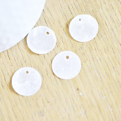 Pendentif rond nacre blanche, pendentif coquillage blanc, coquillage naturel,création bijoux, 20mm, x10 g3095