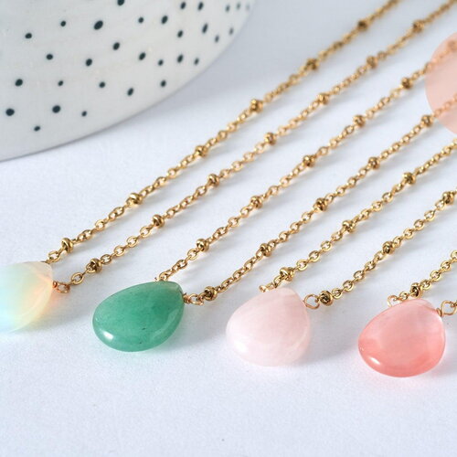 Chaine fine dorée pendentif pierre,idée cadeau,chaine acier inoxydable collier,1.5 mm,38.5cm, x1 g5900