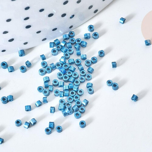 Perles tube verre bleu foncé métallisé mat façon delica miyuki, perle rocaille japonaise mat, perlage tissage, sachet 8g, x1 g7776