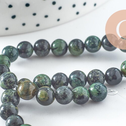 Perles jaspe karamba vert,jaspe gris,perle jaspe verr,perles pierres, jaspe naturel,6mm, fil de 30 perles, x1 (g3800)