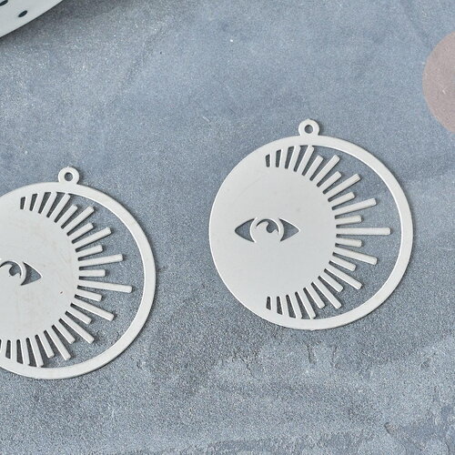 Pendentif estampe filigrane soleil acier 201 inoxydable 32,5mm, acier, x2 g8019
