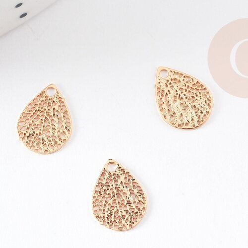 Pendentif estampe filigrane goutte dentelle laiton doré 10mm, pendentif très fin et léger pour création de bijoux diy x2 g9202