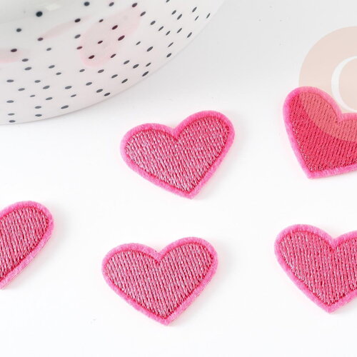 Ecusson coeur rose brodé,customisation vêtement, écusson thermocollant,patch brodé,écusson brodé,20mm, x5 g5077