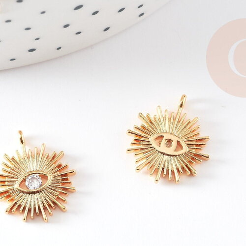 Pendentif soleil laiton doré 18k zircon 17mm, pendentif en cristal pour création bijoux porte bonheur pour femme en zircon, x1 g3968
