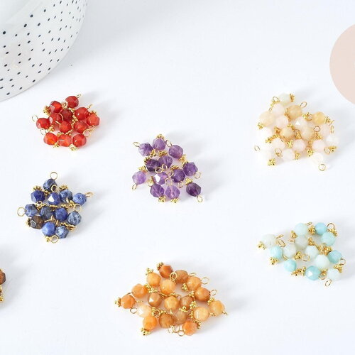 Breloque hexagone pierres naturelles laiton doré 12mm, pendentif bijoux pierre naturelle, x1 (g8343)