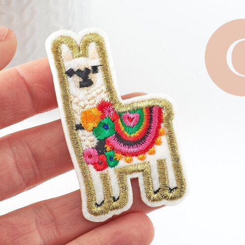 Ecusson brodé à repasser lama coloré customisation vêtement 67mm, écusson thermocollant,patch écusson brodé, x1 g9809