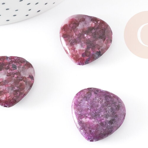 Perle coeur jadeite naturelle violette 25mm,perle pierre pour création bijoux pierre, x1 (g1833)