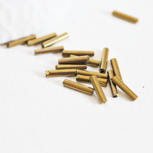 Perles rocaille tube, verre doré métallisé, long tube,perle tube verre, perle or,12mm x 2mm, x 10gr g3416