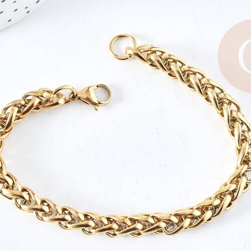 Bracelet très grosse maille acier 304 inoxydable doré 14k-20mm, sans nickel, x1 (g8711)