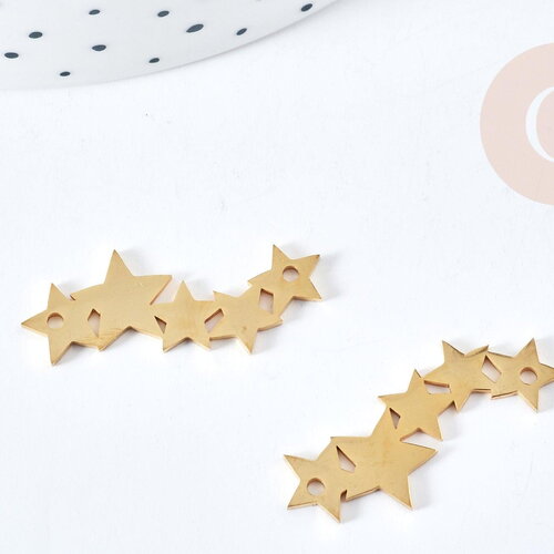 Pendentif connecteur étoiles acier 304 doré inoxydable 30mm,pendentif sans nickel pour création bijoux, x1 g9789