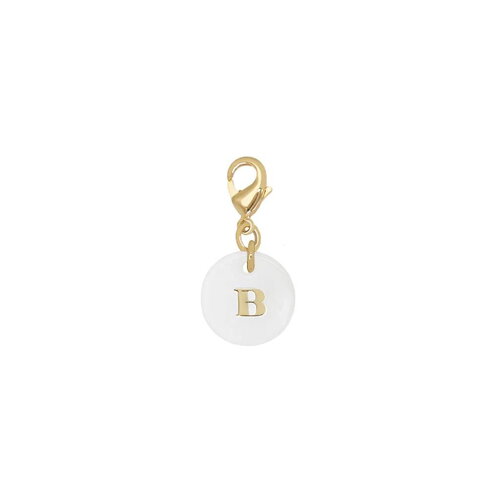 Pendentif charm initiale rond nacre blanche lettre, pendentif alphabet x1 (g9397)