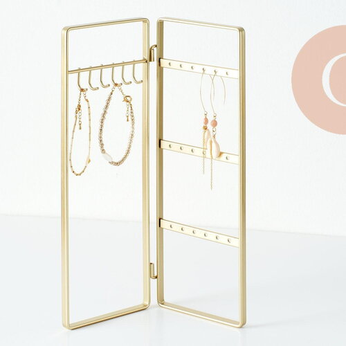 Présentoir à bijoux collier boucles d'oreilles pliable laiton doré 28cm, x1 (g9477)