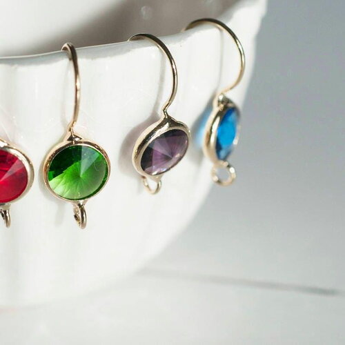 Supports boucles veilleuses en laiton doré cristal coloré, bijoux doré, fournitures créatives, boucles cristal,x 2 g0116