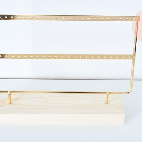 Présentoir bijoux boucles d'oreilles laiton doré socle bois, 20cm, x1 g6930