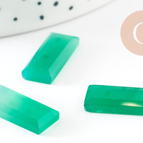 Cabochon rectangle onyx naturelle verte facetté 20x8mm, x1 (g9403)