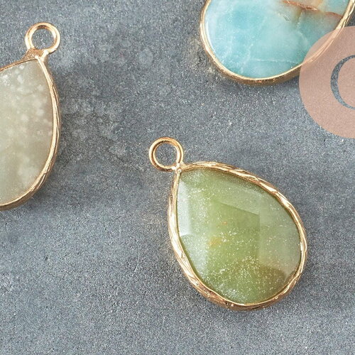 Pendentif goutte amazonite facetté doré, bijou pierre, pendentif pierre, amazonite naturel,24mm, x1 g4664