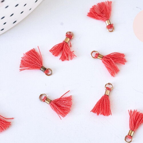Pompon vieux rose corail polyestère support doré,décoration pompon, pompon boucles,fabrication bijoux bohème,10-15mm,les 10 g5564