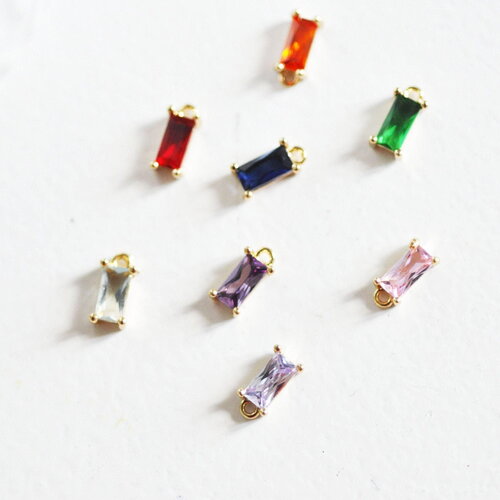 Pendentif rectangle doré 24 carats zircon multicolore,pendentif cristal, pendentif doré cristal, création bijoux,4x9mm, x10 ,g3232