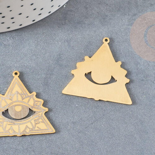 Pendentif triangle oeil protecteur acier 201 inoxydable dore 33.5mm,création bijoux mystique x1 g6036