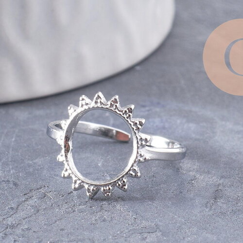 Bague réglable soleil acier inoxydable platine taille 54, x1 (g9994)